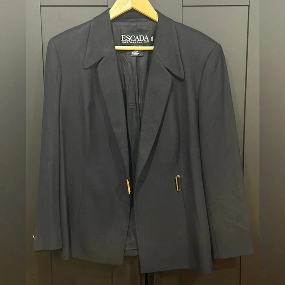 ESCADA Margaretha Ley Vintage Wrap Blazer Virgin Wool & Silk Black Sz 42 - Picture 2 of 9